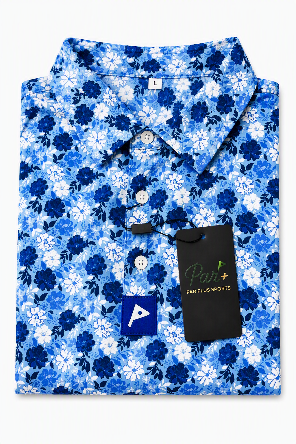 Premium Performance Golf Polo – Par Plus – Floral Blue and White