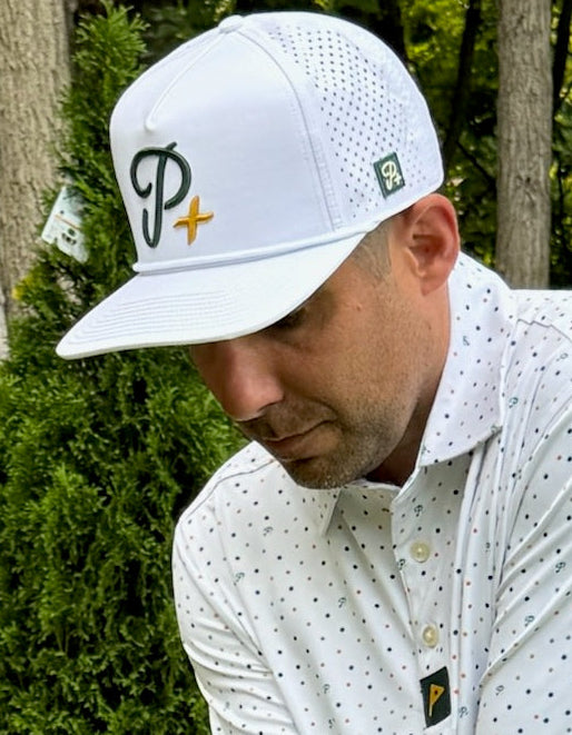 Premium Performance Flat Brim Golf Hat – Par Plus Classic White P+
