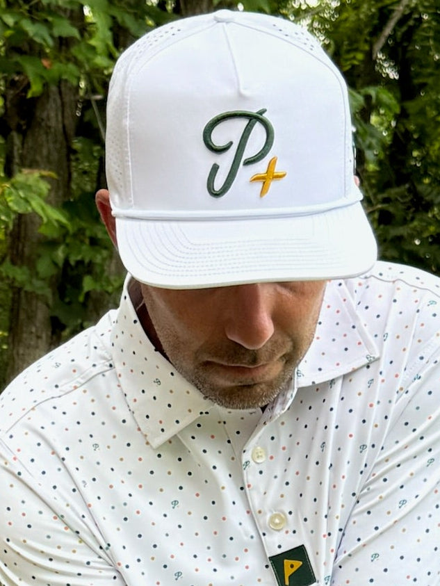 Premium Performance Flat Brim Golf Hat – Par Plus Classic White P+