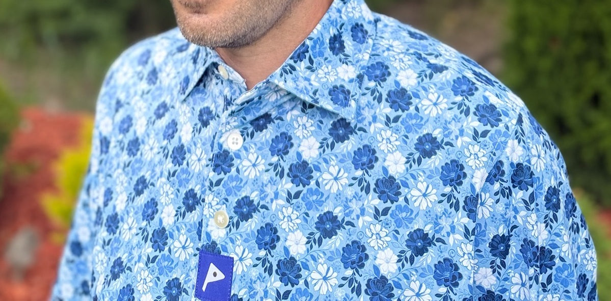 Premium Performance Golf Polo – Par Plus – Floral Blue and White