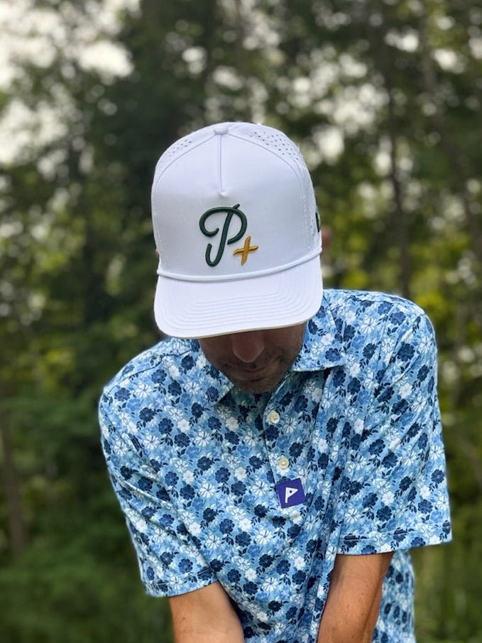 Premium Performance Curved Brim Golf Hat – Par Plus Classic White P+