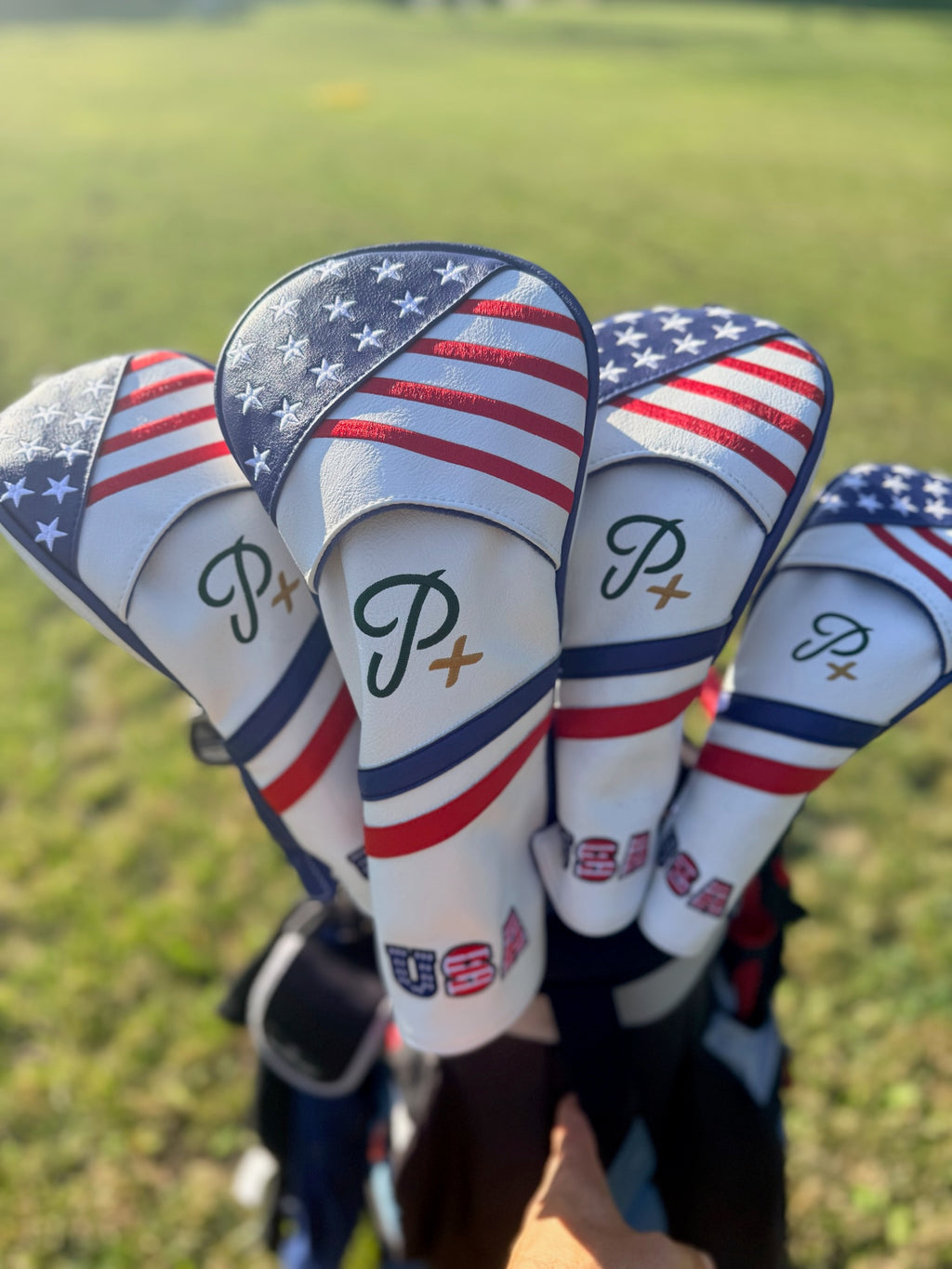 Par+ USA Flag Golf Driver, Wood & Hybrid Headcover Set (1, 3, 5, Hybrid) – Patriotic