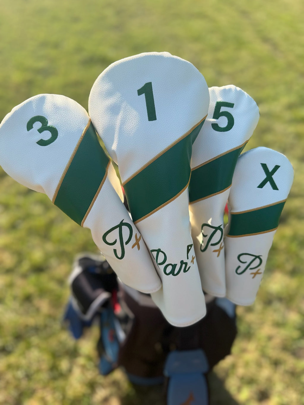 Par+ Classic Golf Driver, Wood & Hybrid Headcover Set (1, 3, 5, Hybrid) – White & Green