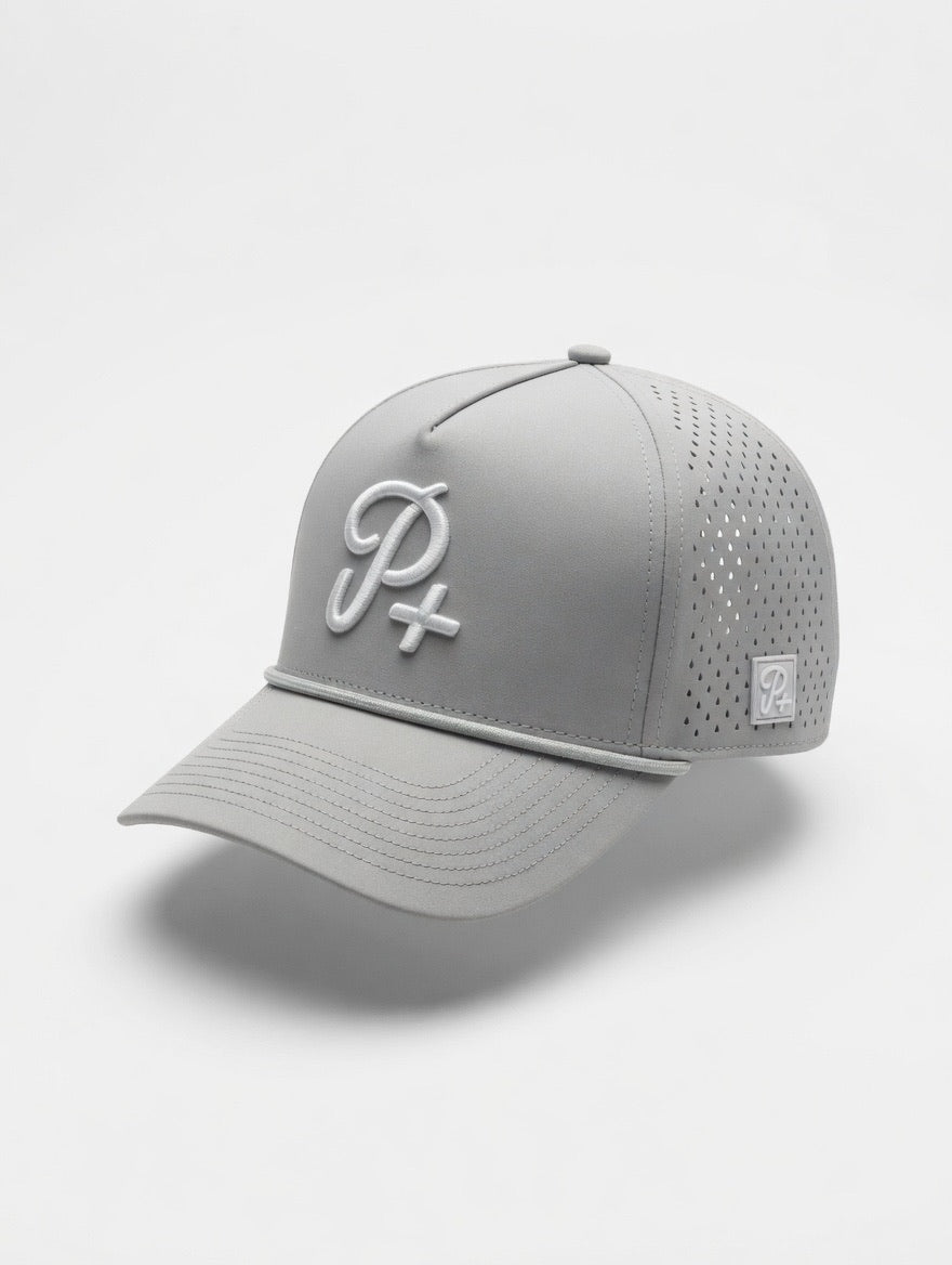 Premium Performance Curved Brim Golf Hat – Par Plus P+, Lt Gray Color