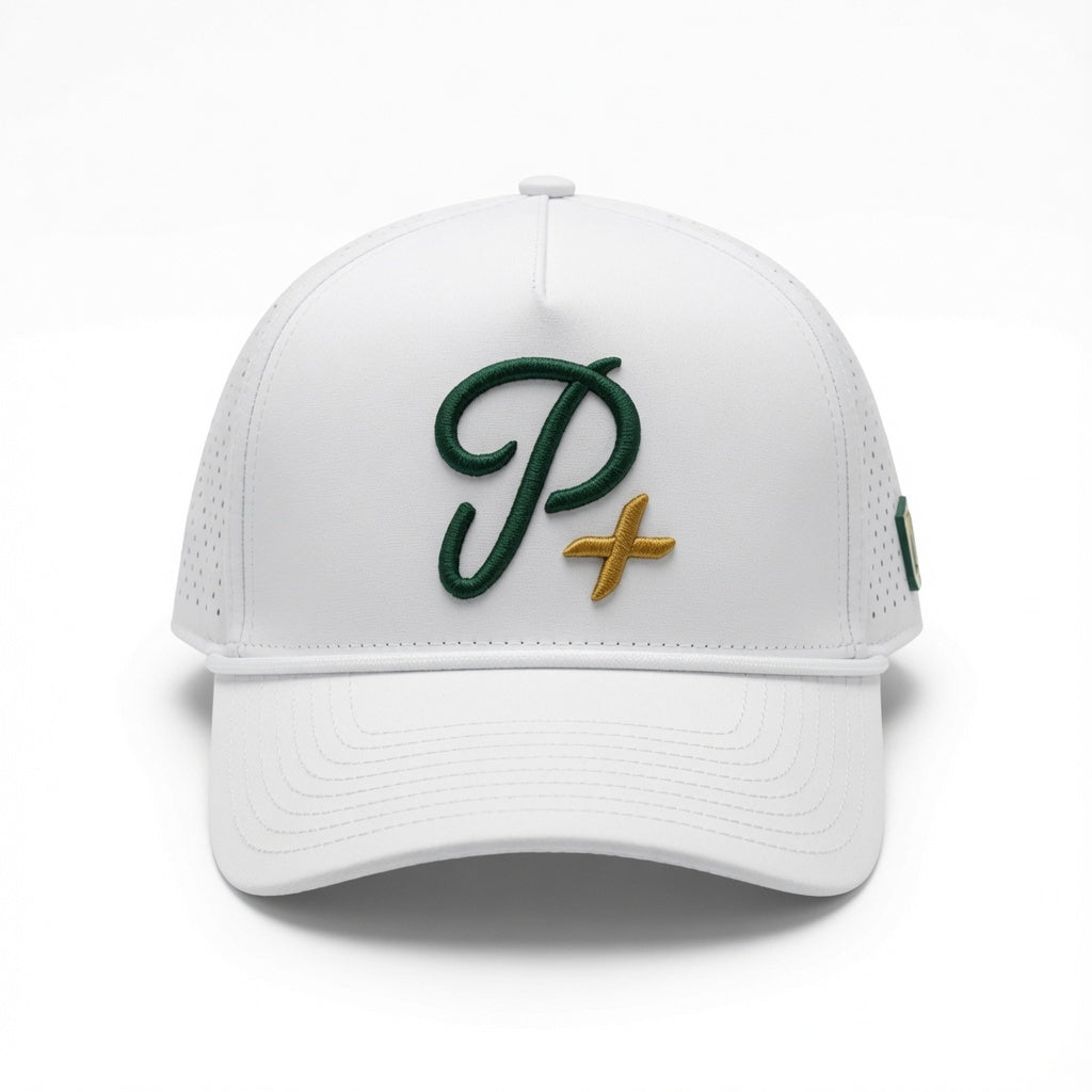 Premium Performance Curved Brim Golf Hat – Par Plus Classic White P+