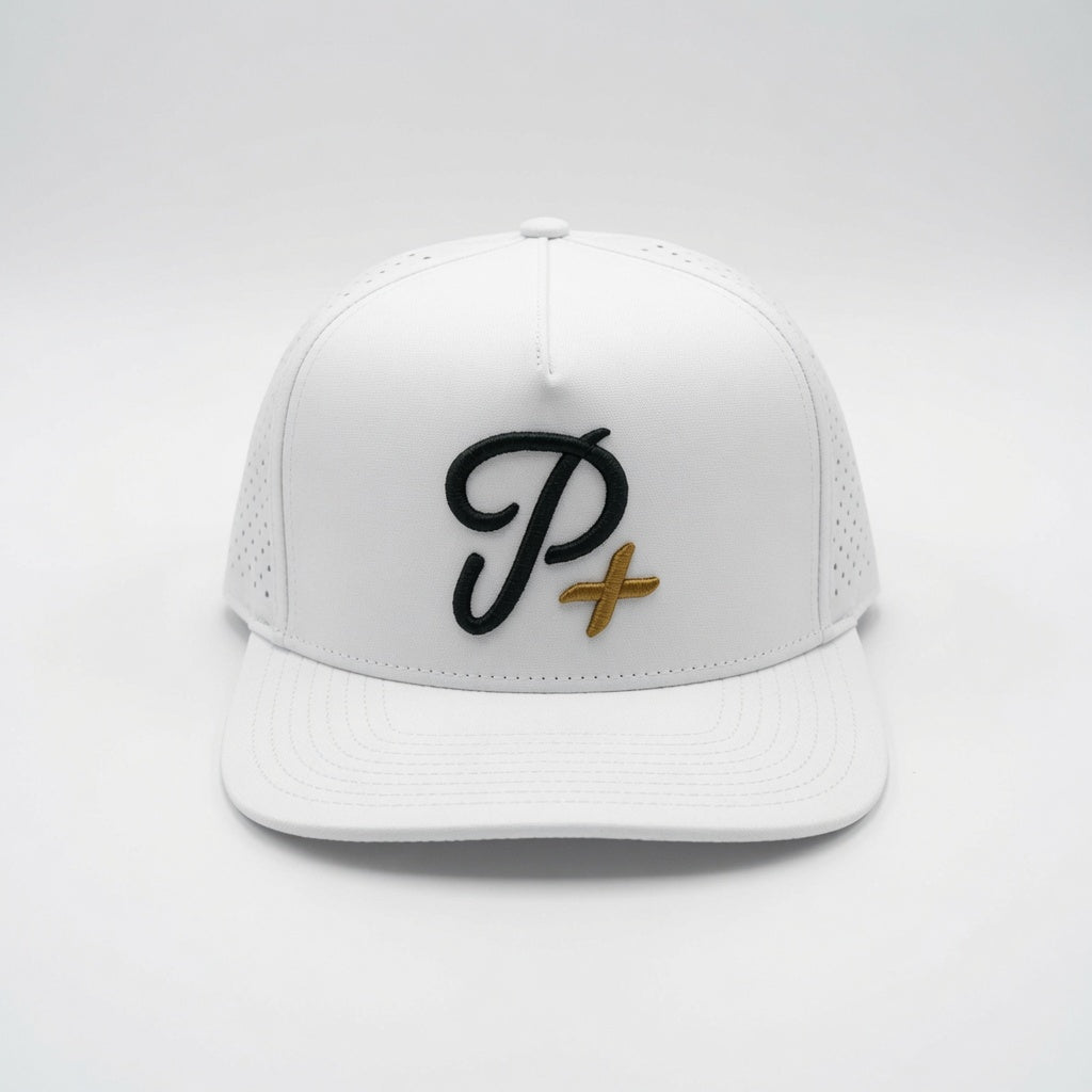 Premium Performance Flat Brim Golf Hat – Par Plus Classic White P+