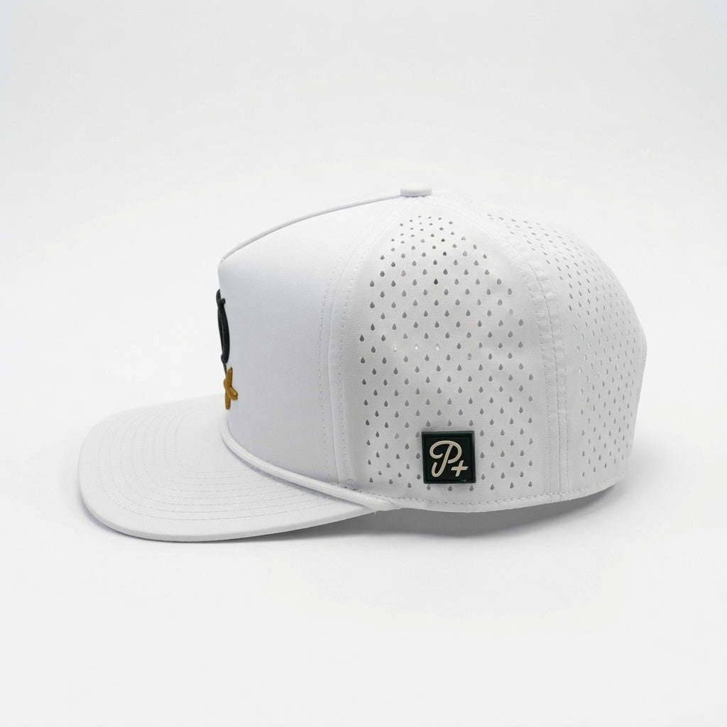 Premium Performance Flat Brim Golf Hat – Par Plus Classic White P+