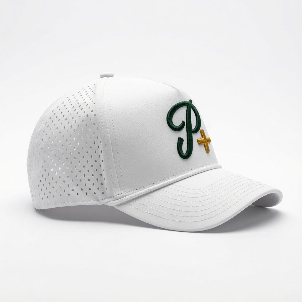 Premium Performance Curved Brim Golf Hat – Par Plus Classic White P+